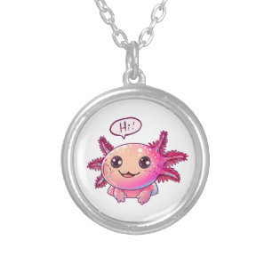 Cute Axolotl Comic in cartoon style Silver Plated Necklace