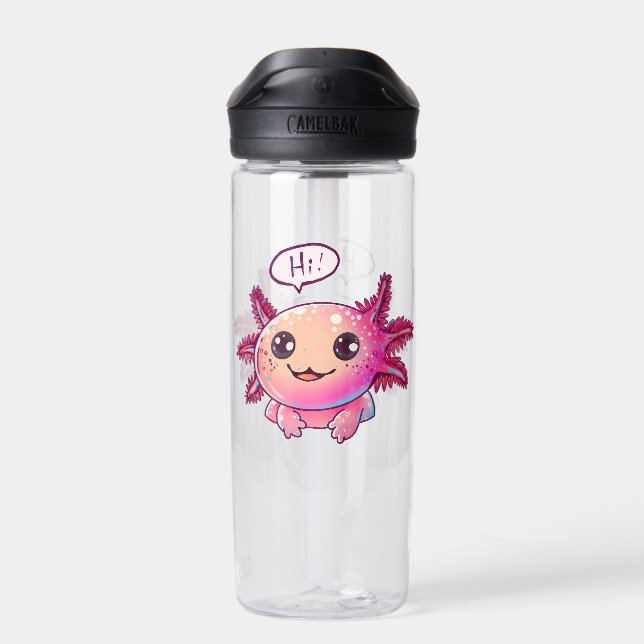 Cute Axolotl Comic in cartoon style Water Bottle (Back)