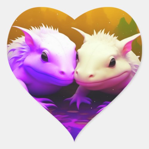 Cute Axolotl Couple Cuddling in Love AI art Heart Sticker