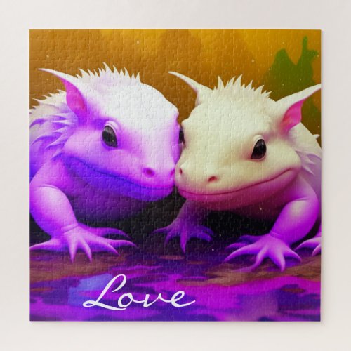 Cute Axolotl Couple Love AI art Jigsaw Puzzle