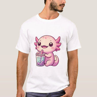 Cute Axolotl Drinking Boba Tea T-Shirt