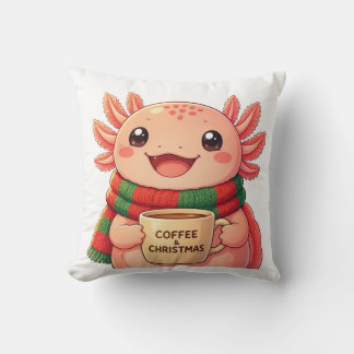 Cute Axolotl Drinking Coffee Christmas Accent Throw Pillow