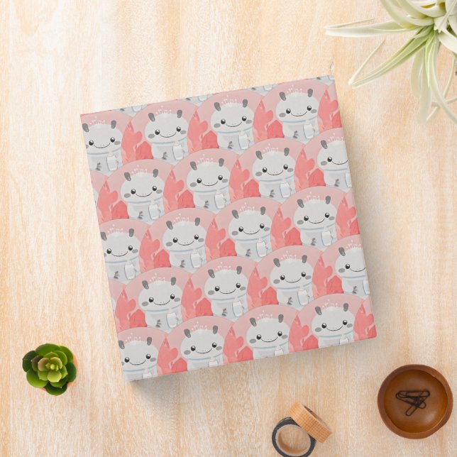 Cute Axolotl Drinking Milk  3 Ring Binder (In Situ)