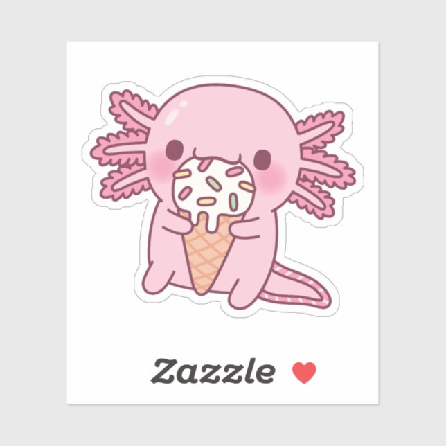 Cute Axolotl Eating Ice Cream With Sprinkles Sticker (Sheet)