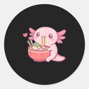 Cute Axolotl Eating Ramen Kawaii Food Lover Classic Round Sticker