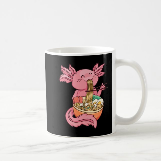 Cute Axolotl Eating Ramen Noodles Kawaii Anime Gir Coffee Mug (Right)