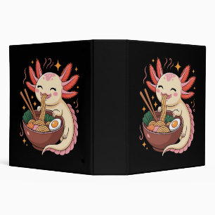 Cute Axolotl Eats Ramen Noodles 3 Ring Binder