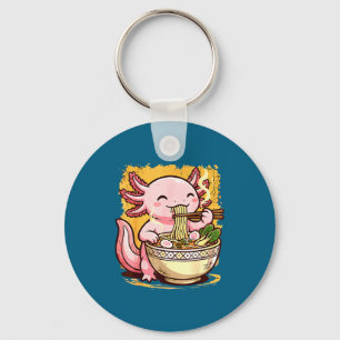 Cute Axolotl Eats Ramen Noodles Axolotls Ramen  Keychain