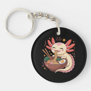 Cute Axolotl Eats Ramen Noodles Keychain