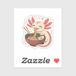 Cute Axolotl Eats Ramen Noodles Sticker