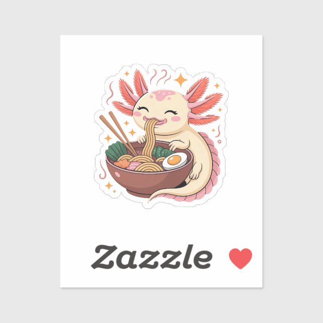 Cute Axolotl Eats Ramen Noodles Sticker (Sheet)