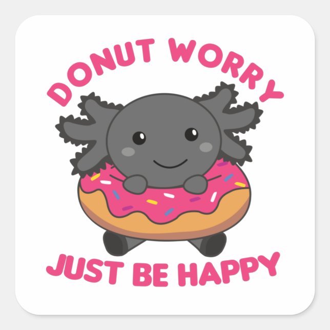 Cute Axolotl Funny Animals In Donut Pink Square St Sticker (Front)