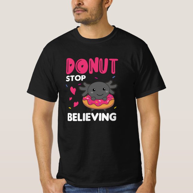 Cute Axolotl Funny Animals In Donut Pink T-Shirt (Front)