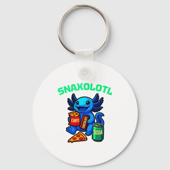 Cute Axolotl Funny Snaxolotl Snacks A Lot Axolotl  Keychain (Front)