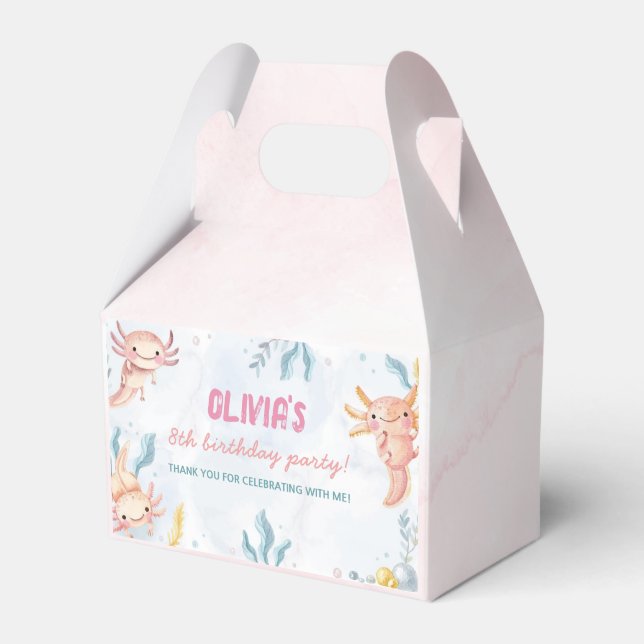 Cute Axolotl Girl Birthday Party Favor Box (Front Side)