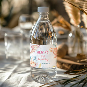 Cute Axolotl Girl Birthday Water Bottle Label