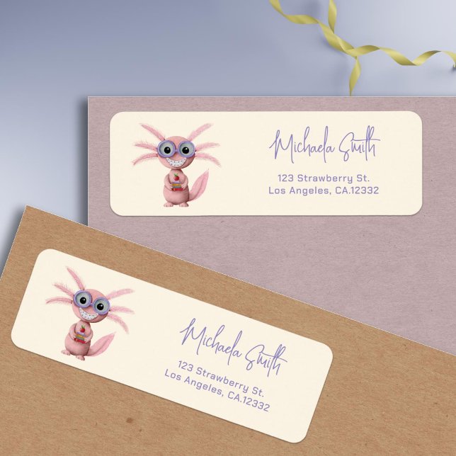 Cute Axolotl Glasses Return Address Label (Creator Uploaded)