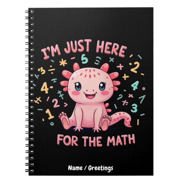 Cute Axolotl I Am Just Here for  Math Funny Retro Notebook (Front)