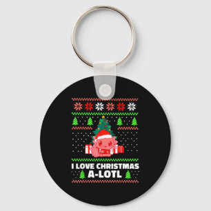 Cute Axolotl I Love Christmas A-lotl Xmas Hat Sant Keychain