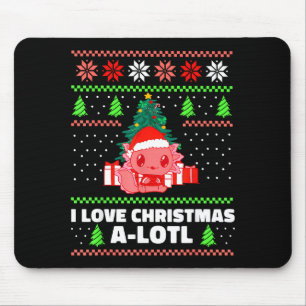 Cute Axolotl I Love Christmas A-lotl Xmas Hat Sant Mouse Pad