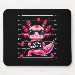 Cute Axolotl I Steal Hearts Mugshot Funny Valentin Mouse Pad