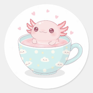 Cute axolotl in a cup classic round sticker