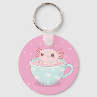 Cute axolotl in a cup keychain