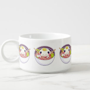 Cute Axolotl in Bowl of Ramen Soup