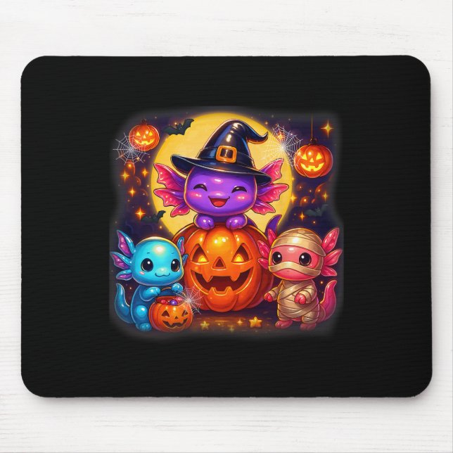 Cute Axolotl Jack O Lantern Halloween Costumes Boy Mouse Pad (Front)