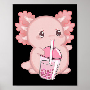 Cute Axolotl Japanese Strawberry Milk Anime Pink K Poster