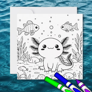 Cute Axolotl Kid's Coloring Page Card