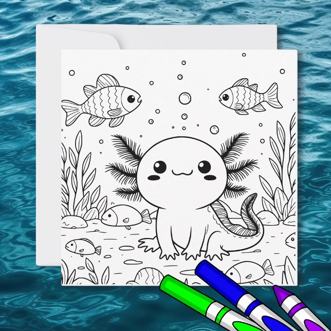 Cute Axolotl | Kid's Coloring Page  Card (Creator Uploaded)
