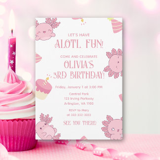 Cute Axolotl Kids Pink Alotl Fun Birthday Invitation