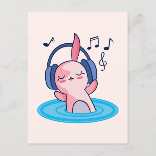 Cute Axolotl Listening To Music Postcard