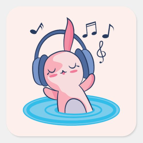 Cute Axolotl Listening To Music Square Sticker