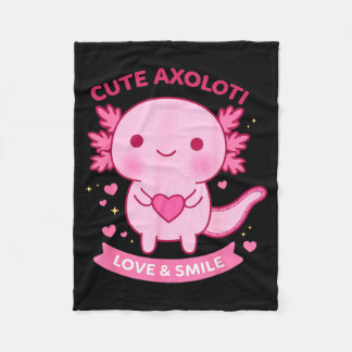 Cute Axolotl Love &amp; Smile Kawaii Heart Animal  Fleece Blanket