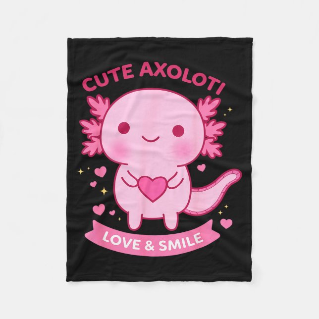 Cute Axolotl Love &amp; Smile Kawaii Heart Animal  Fleece Blanket (Front)