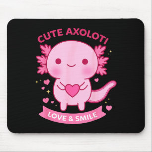 Cute Axolotl Love & Smile Kawaii Heart Animal Mouse Pad