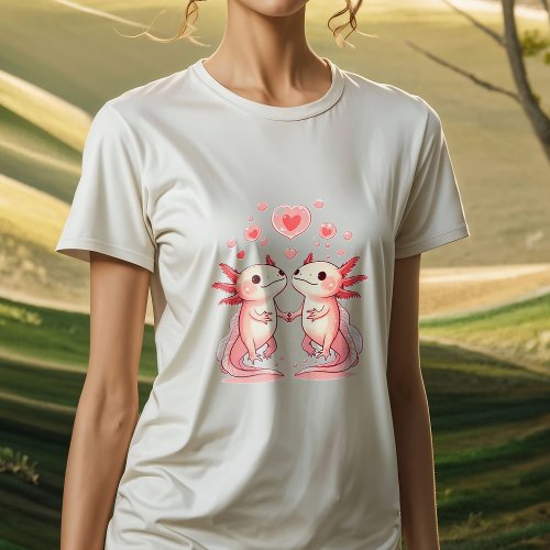 Cute Axolotl Love Holding Hands Womens T_Shirt