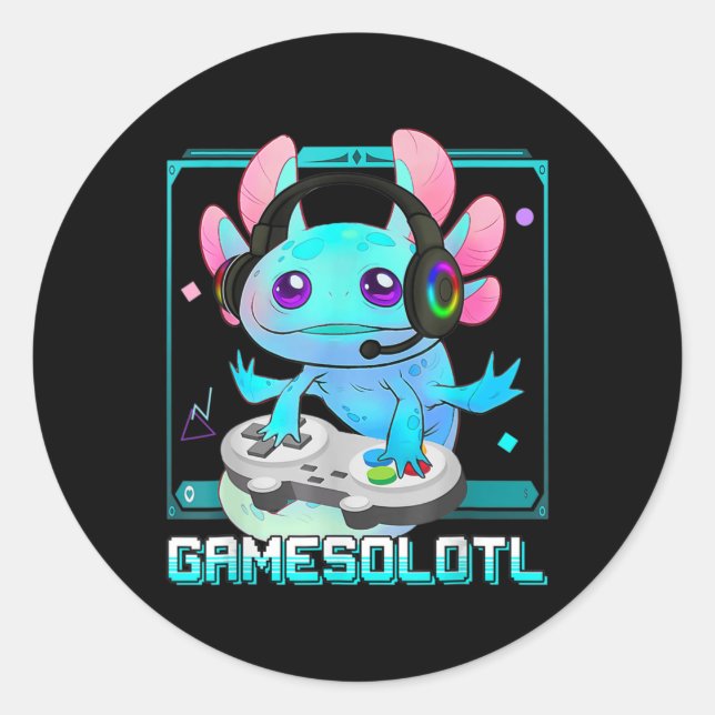 Cute Axolotl Lover Gamesalotl Gaming Axolotl Kids Classic Round Sticker (Front)