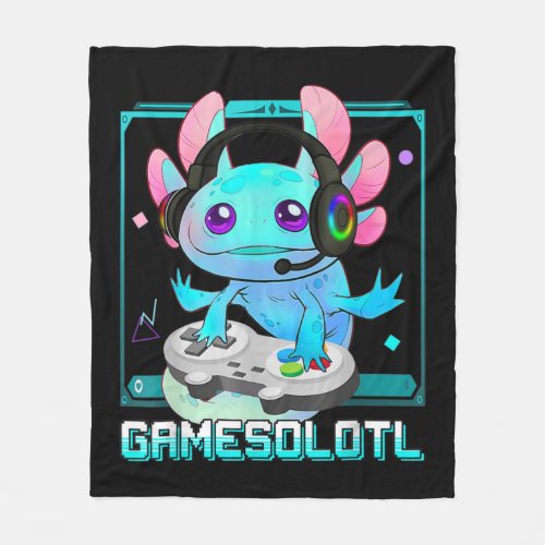 Cute Axolotl Lover Gamesalotl Gaming Axolotl Kids  Fleece Blanket