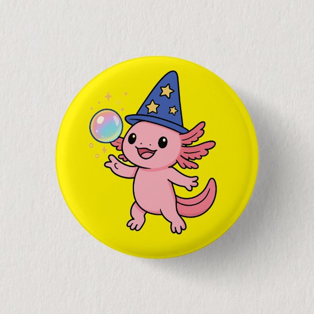 Cute Axolotl Magician Button  (Front)