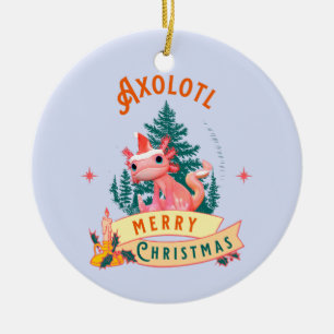 Cute Axolotl Merry Christmas Holiday Art Ceramic Ornament