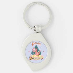 Cute Axolotl Merry Christmas Holiday Art Keychain