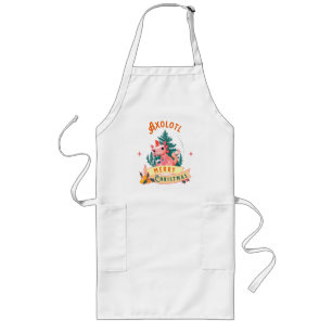 Cute Axolotl Merry Christmas Holiday Art Long Apron