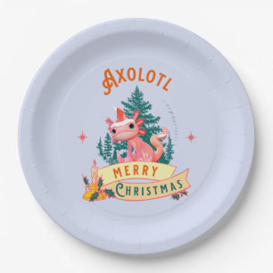 Cute Axolotl Merry Christmas Holiday Art Paper Plates