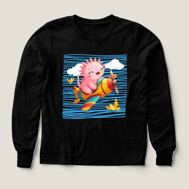 Cute axolotl on a plane Tri-Blend shirts (Design Front)