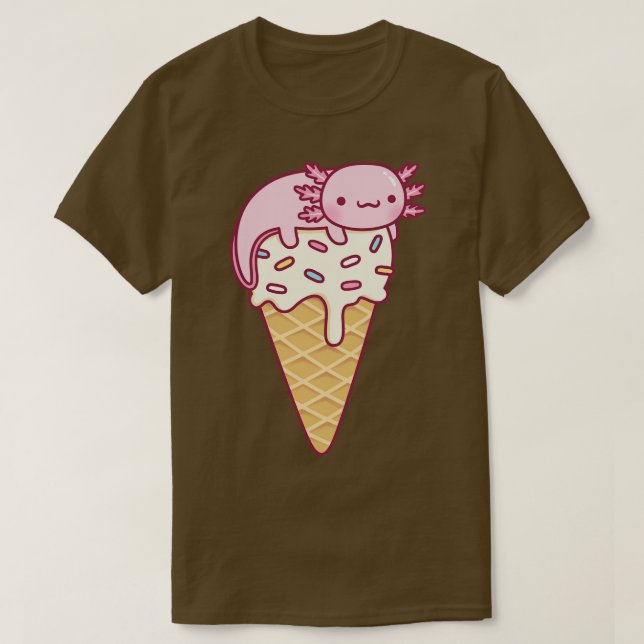 Cute Axolotl On Vanilla Ice Cream Cone Funny T-Shirt (Design Front)