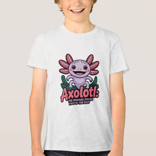 Cute Axolotl Original Smiling Face Tri-Blend Shirt (Front)
