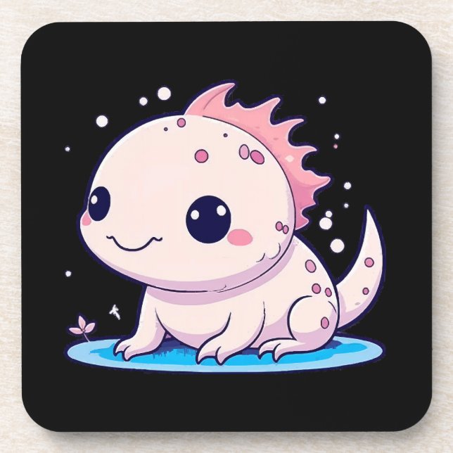 cute axolotl philosopher beverage coaster (Front)